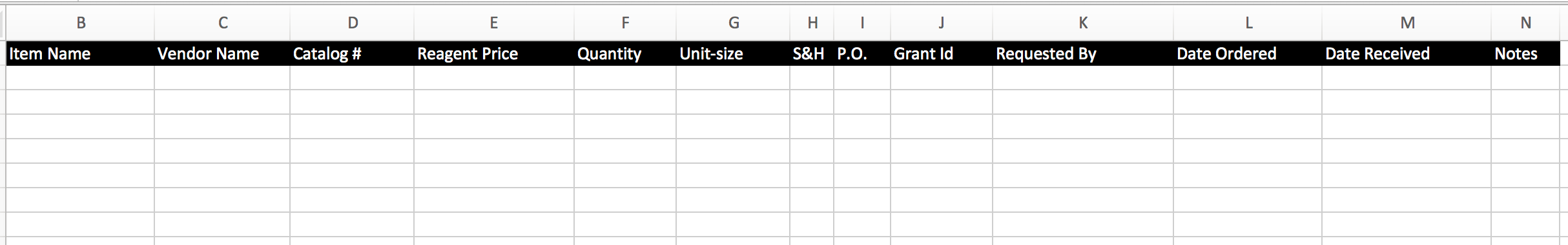 Import an order history via Excel – Quartzy Support