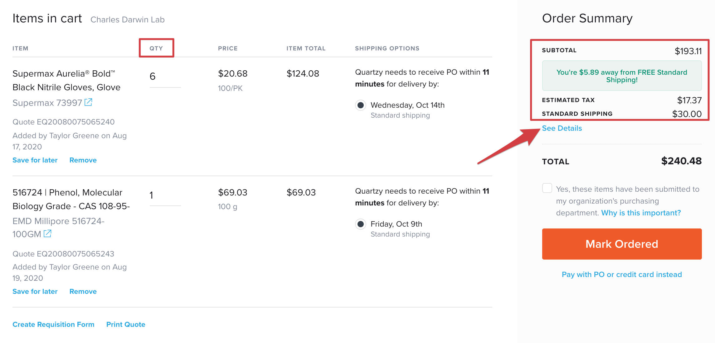 Purchase from Quartzy using an ERP, eProcurement system, Req form, etc ...